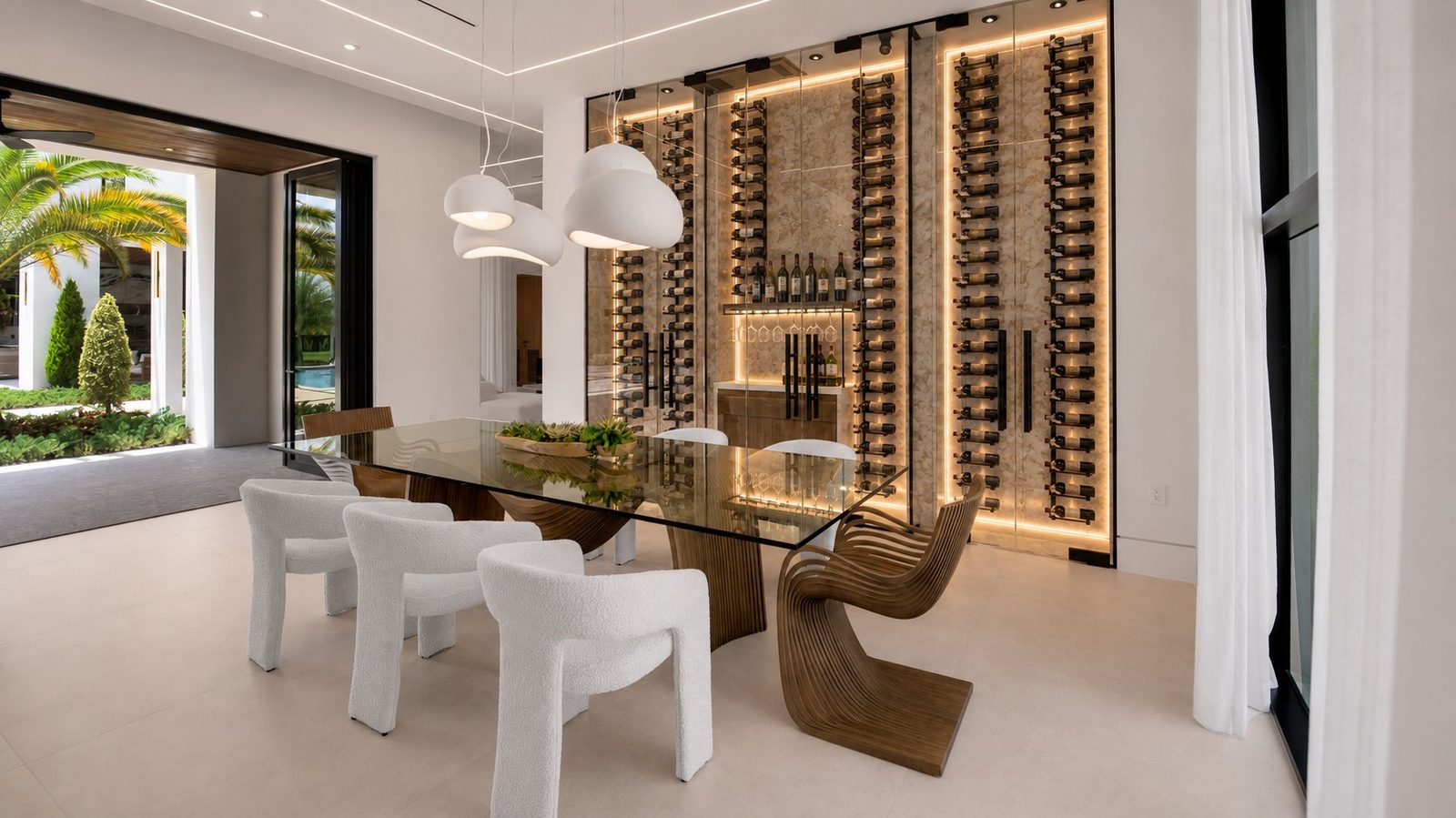 Temperature-controlled, glass-enclosed wine gallery beside the formal dining room